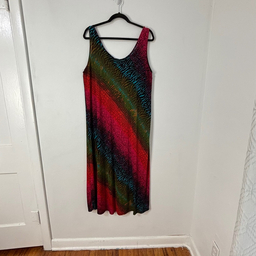 Jostar Maxi Dress Maximalist Animal Print Slinky‎ Stretch Travel Boho Women XL